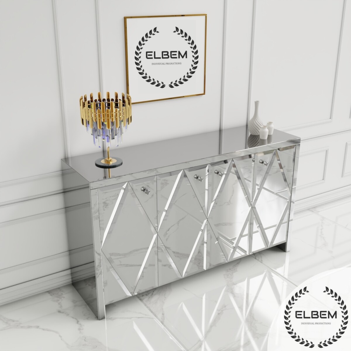 Lustrzana komoda z rombami Glamour DIVA - obrazek 3