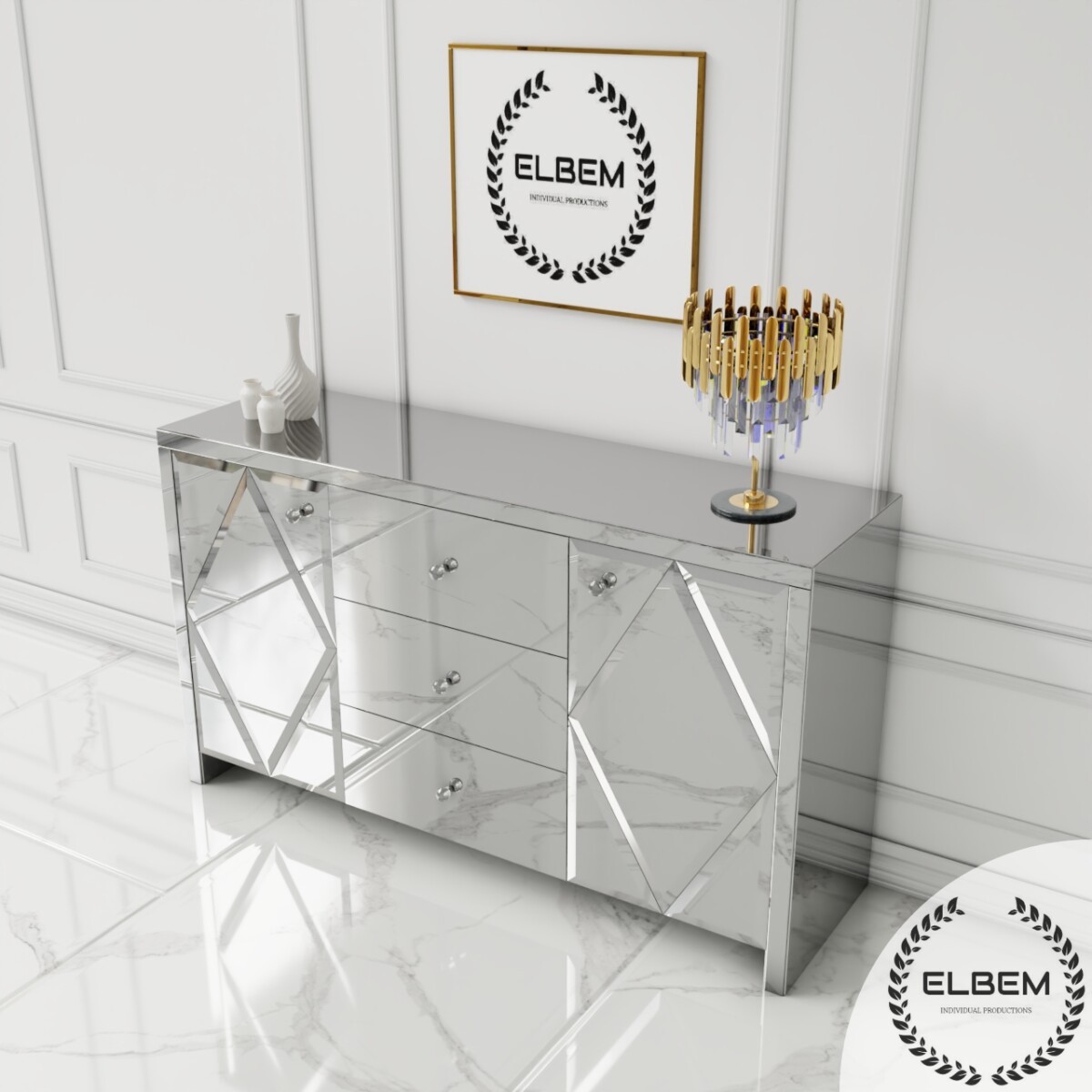 Lustrzana komoda z rombami Glamour ARIA - obrazek 5