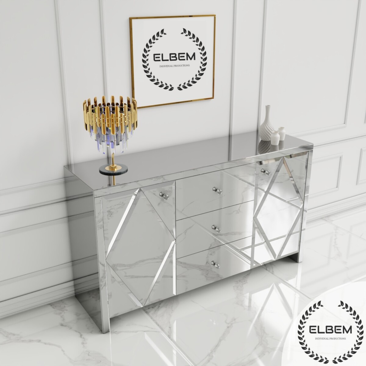 Lustrzana komoda z rombami Glamour ARIA - obrazek 3