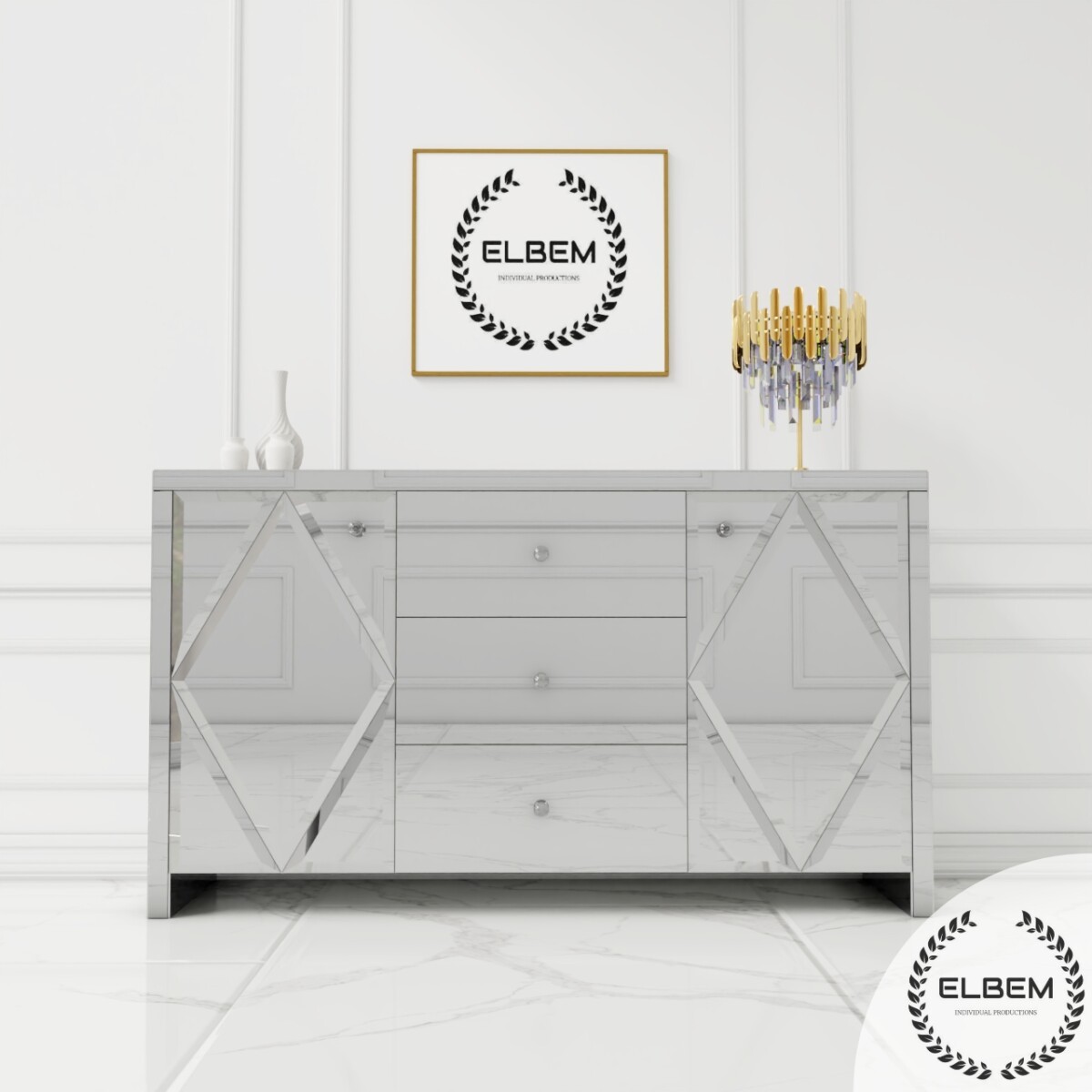 Lustrzana komoda z rombami Glamour ARIA - obrazek 4