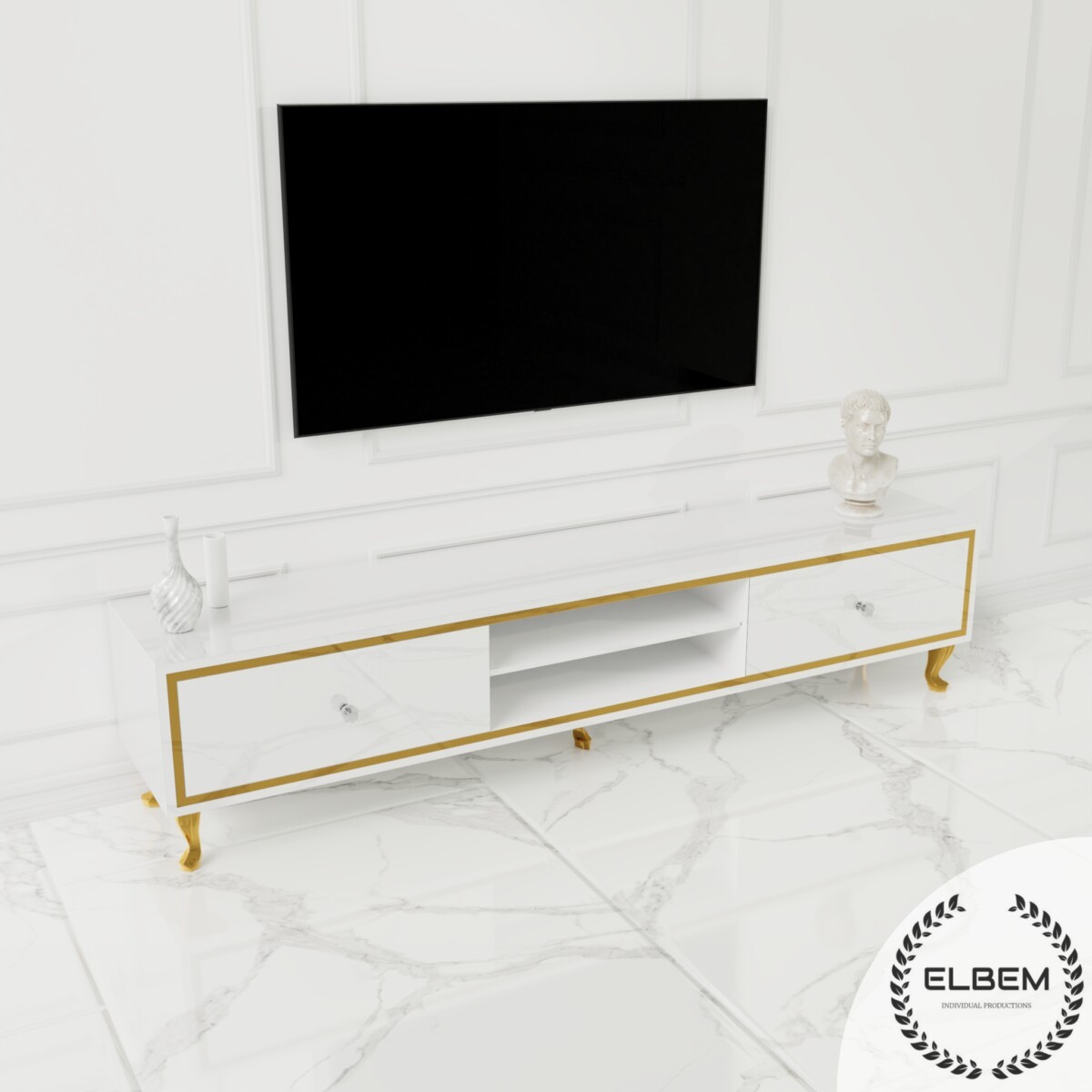 Szafka RTV GLAMOUR - HAVEN VIII - Białe szkło - obrazek 3