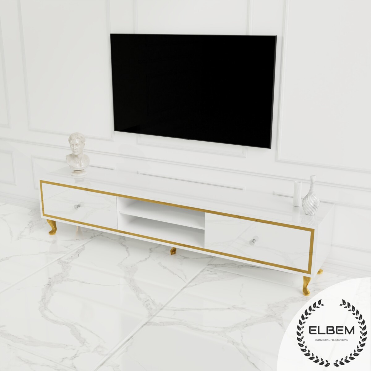 Szafka RTV GLAMOUR - HAVEN VIII - Białe szkło - obrazek 5