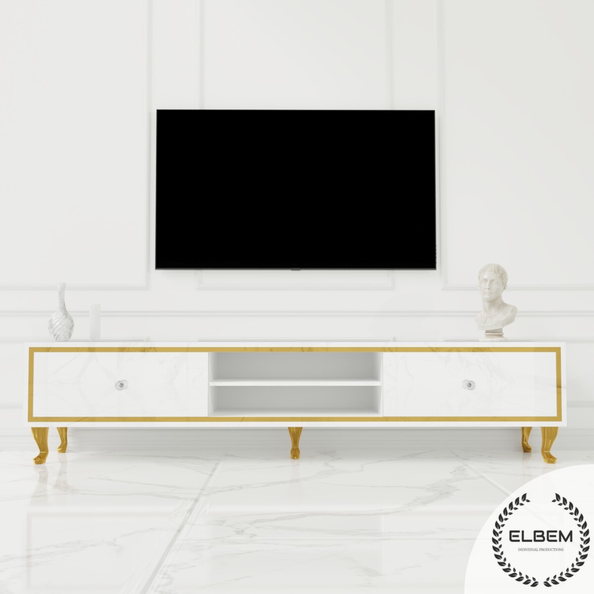 Szafka RTV GLAMOUR - HAVEN VIII - Białe szkło - obrazek 4