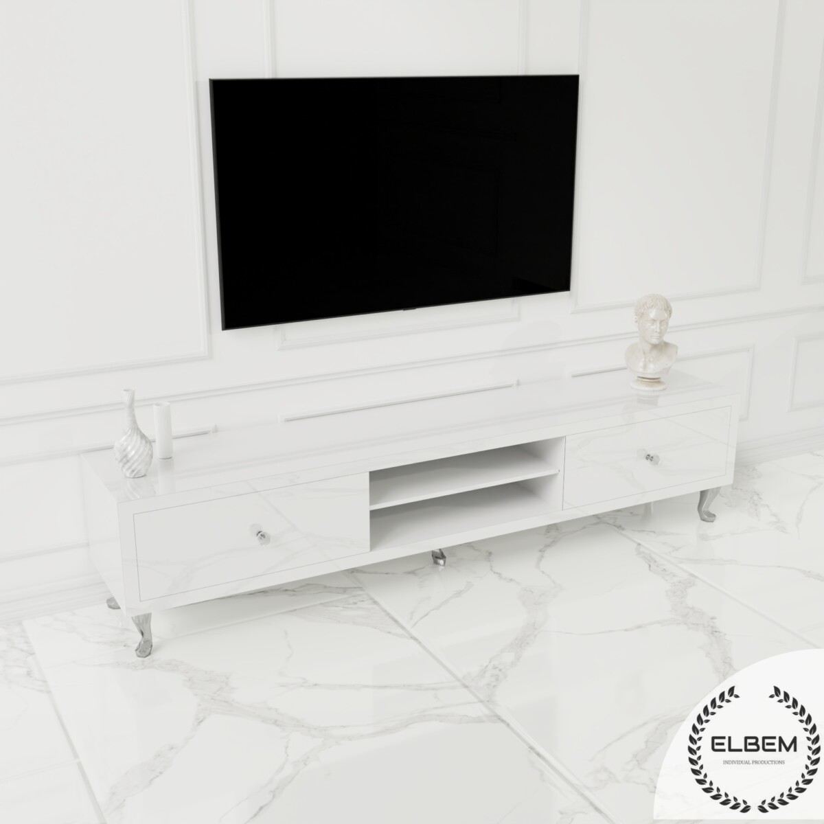 Szafka RTV GLAMOUR - HAVEN II - Białe szkło - obrazek 5