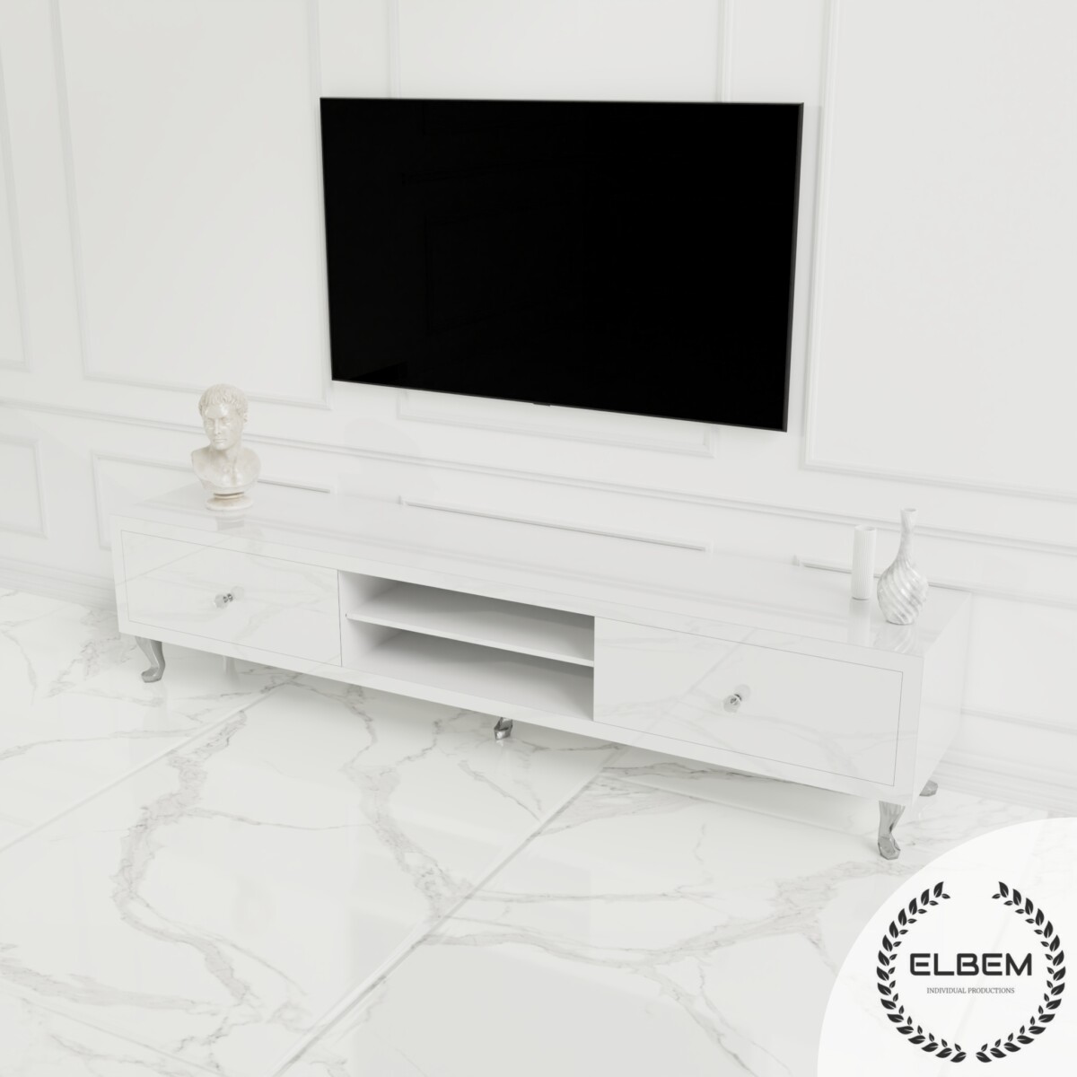 Szafka RTV GLAMOUR - HAVEN II - Białe szkło - obrazek 4