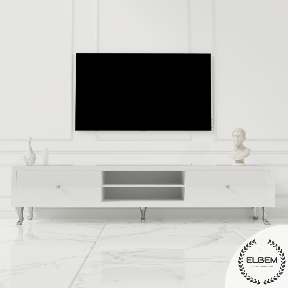 Szafka RTV GLAMOUR - HAVEN II - Białe szkło - obrazek 3