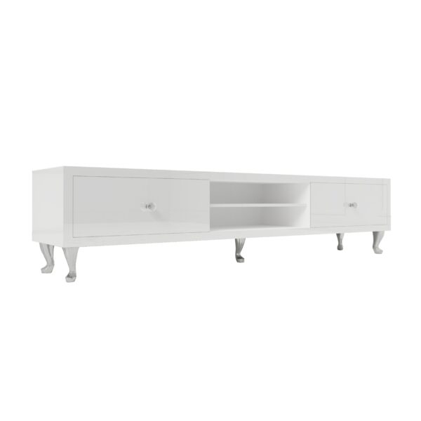 Szafka RTV GLAMOUR – HAVEN II – Białe szkło