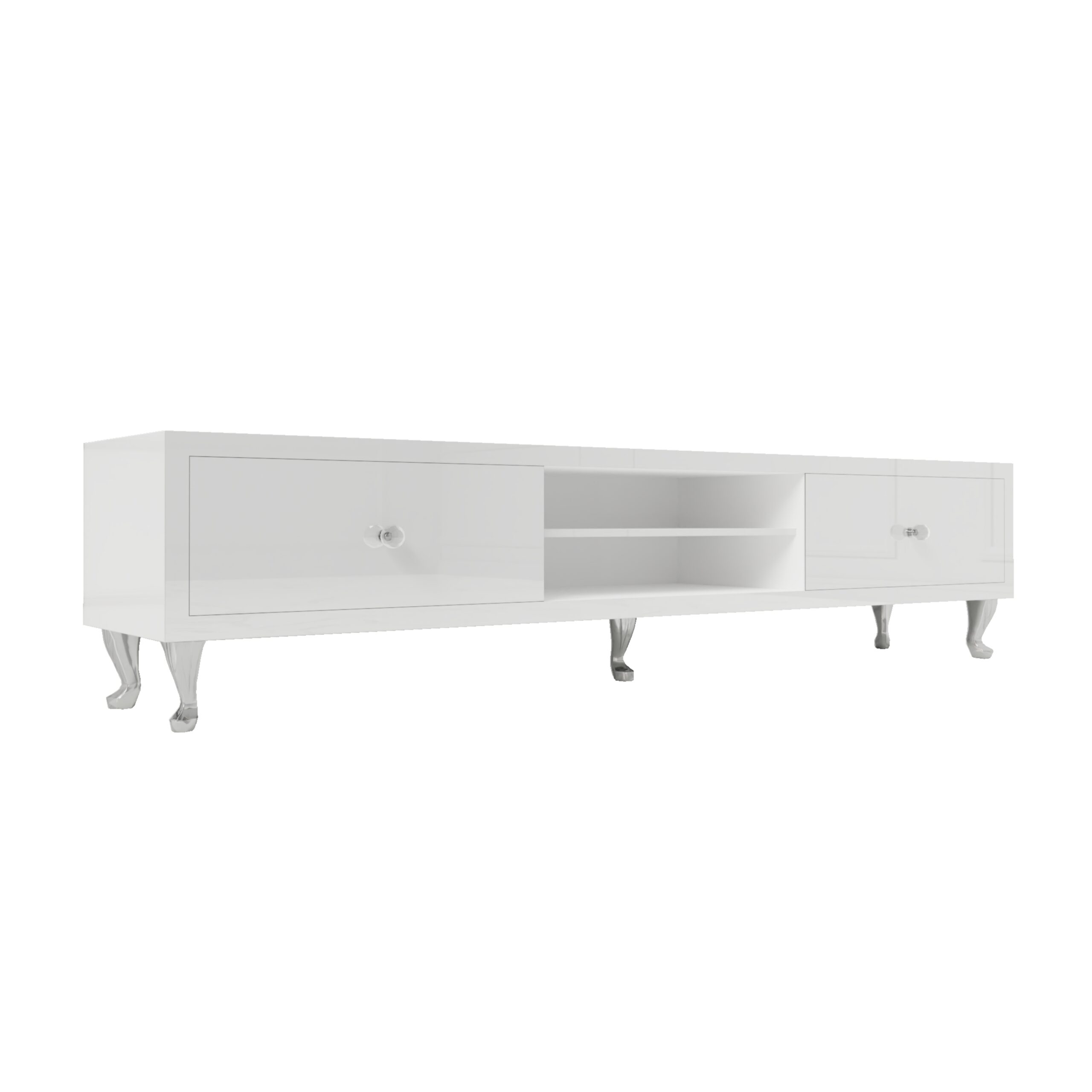 Szafka RTV GLAMOUR - HAVEN II - Białe szkło