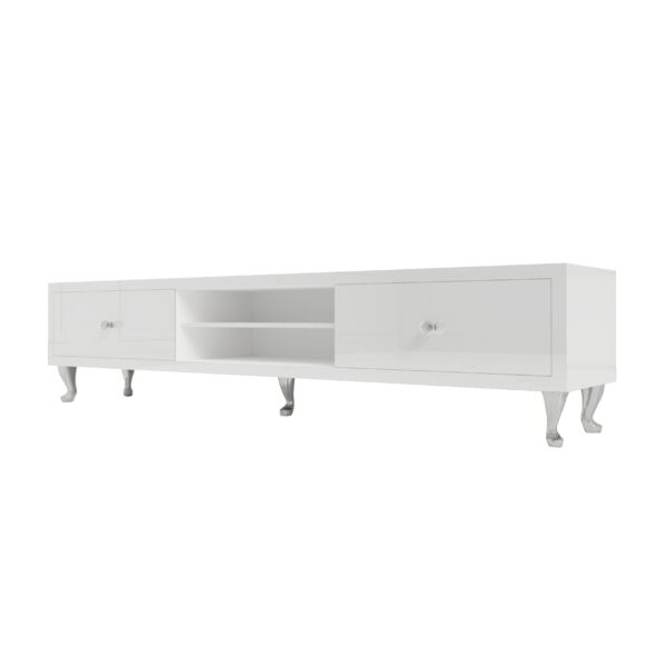 Szafka RTV GLAMOUR – HAVEN II – Białe szkło