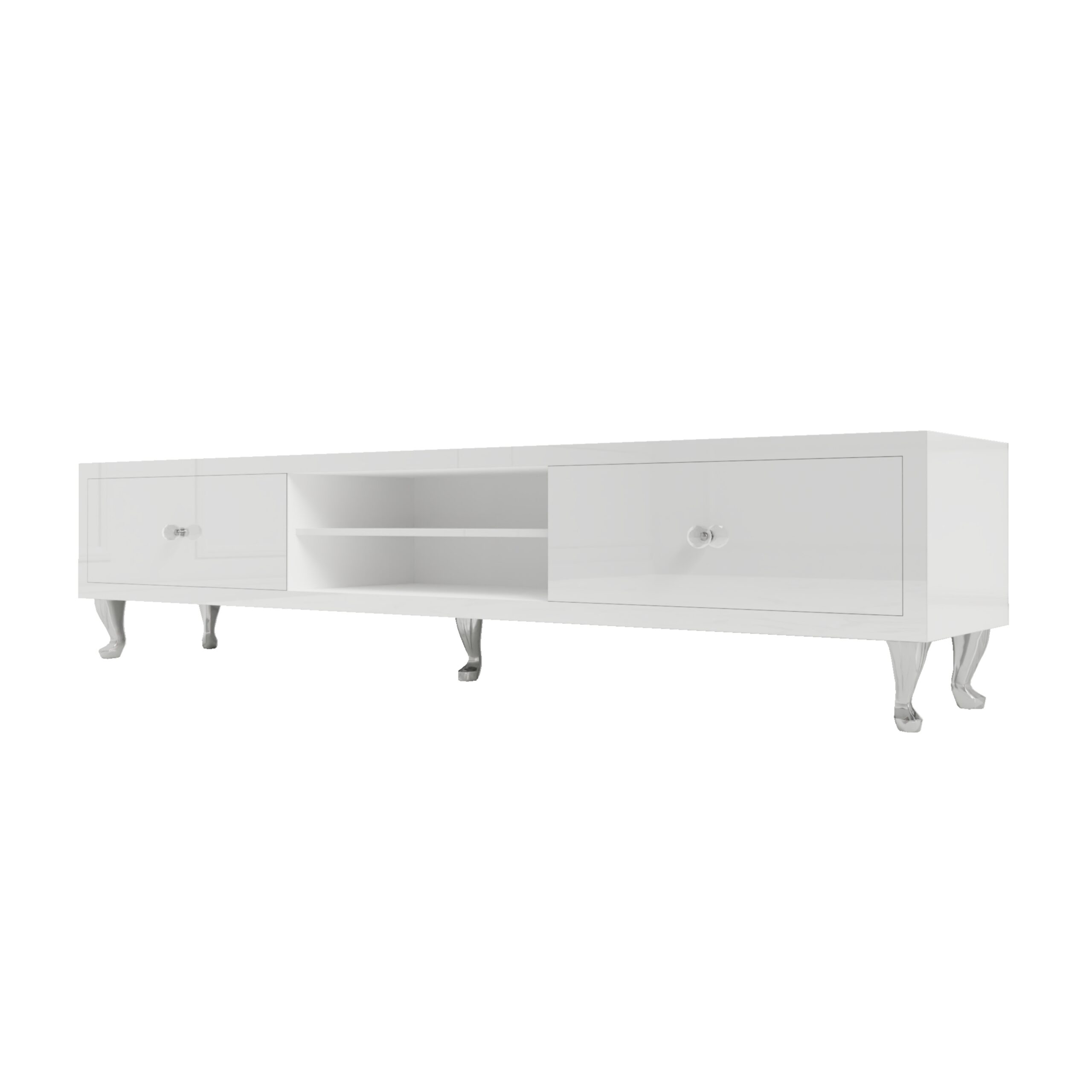 Szafka RTV GLAMOUR - HAVEN II - Białe szkło - obrazek 2