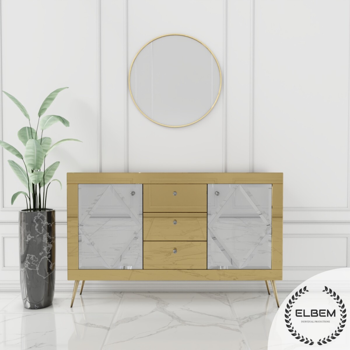 Szklana złota komoda Glamour - lustrzane romby BELLAGIO GOLD - obrazek 4