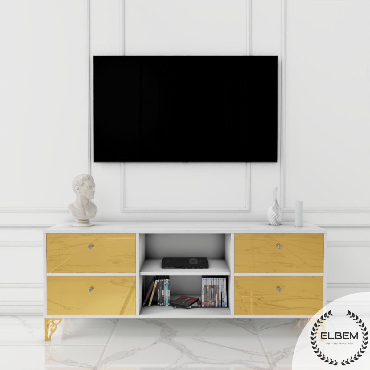 Szafka RTV GLAMOUR - GOLDEN HARMONY - Biały połysk - obrazek 3