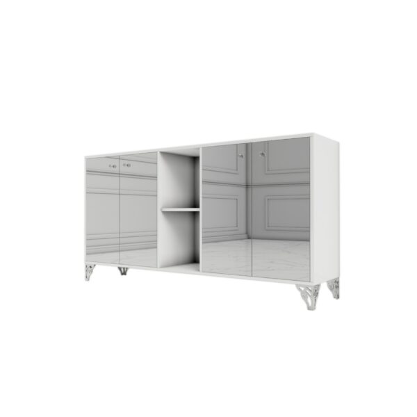 Komoda biały połysk – szklany srebrny front Glamour FIAMMA SILVER
