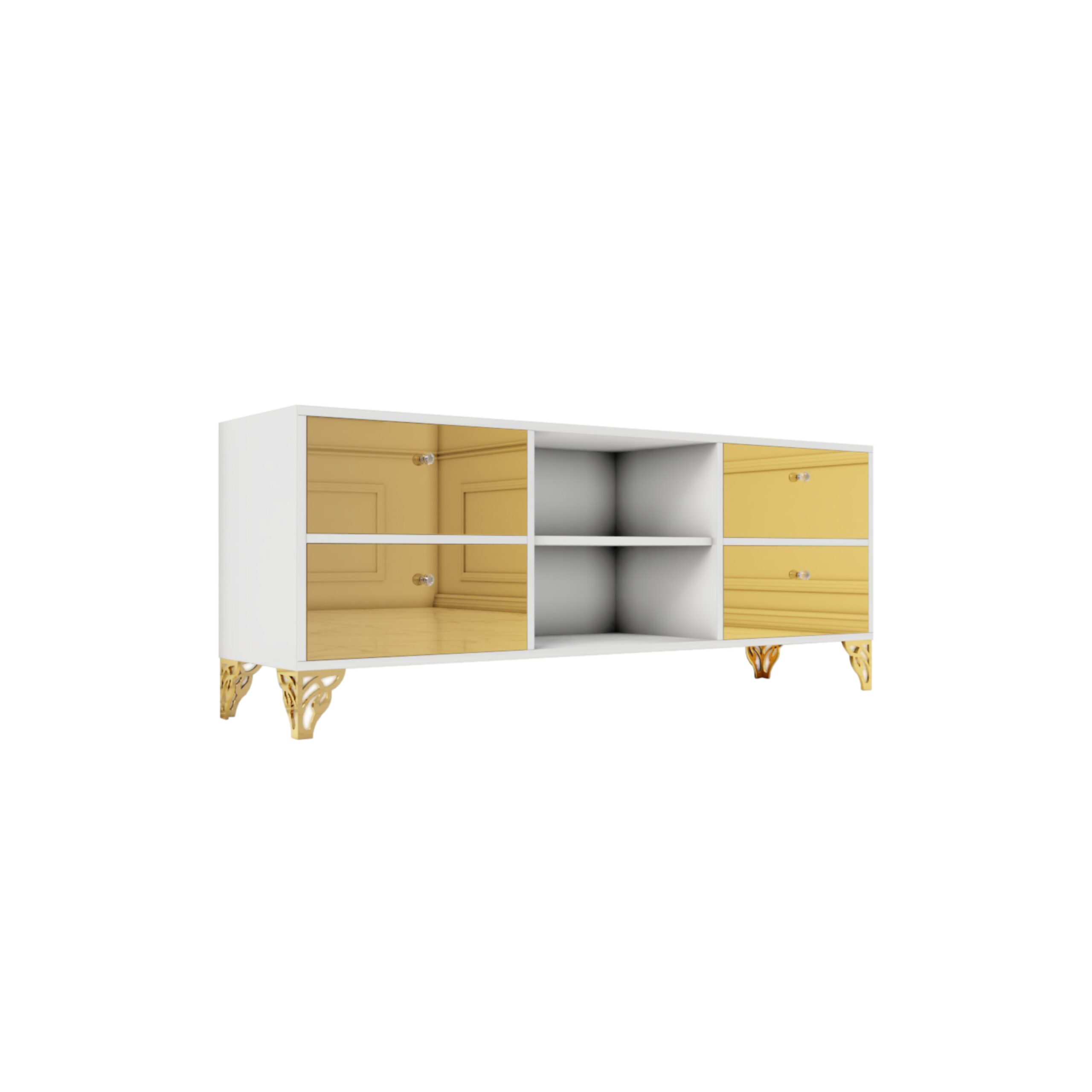 Szafka RTV GLAMOUR - GOLDEN HARMONY - Biały połysk