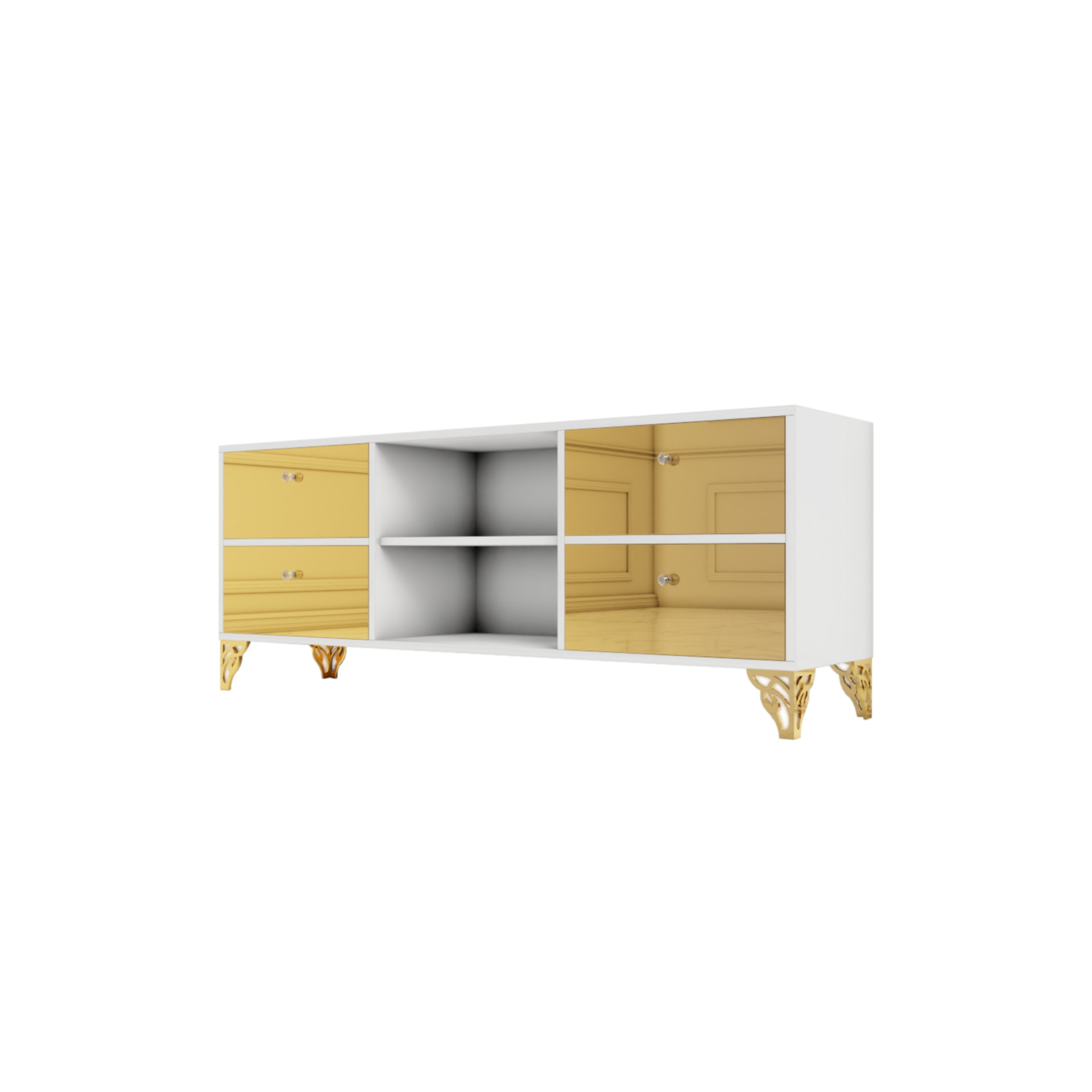 Szafka RTV GLAMOUR - GOLDEN HARMONY - Biały połysk - obrazek 2