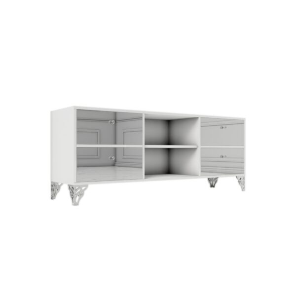 Szafka RTV GLAMOUR – SILVER HARMONY – Biały połysk