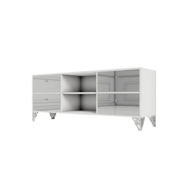 Szafka RTV GLAMOUR – SILVER HARMONY – Biały połysk