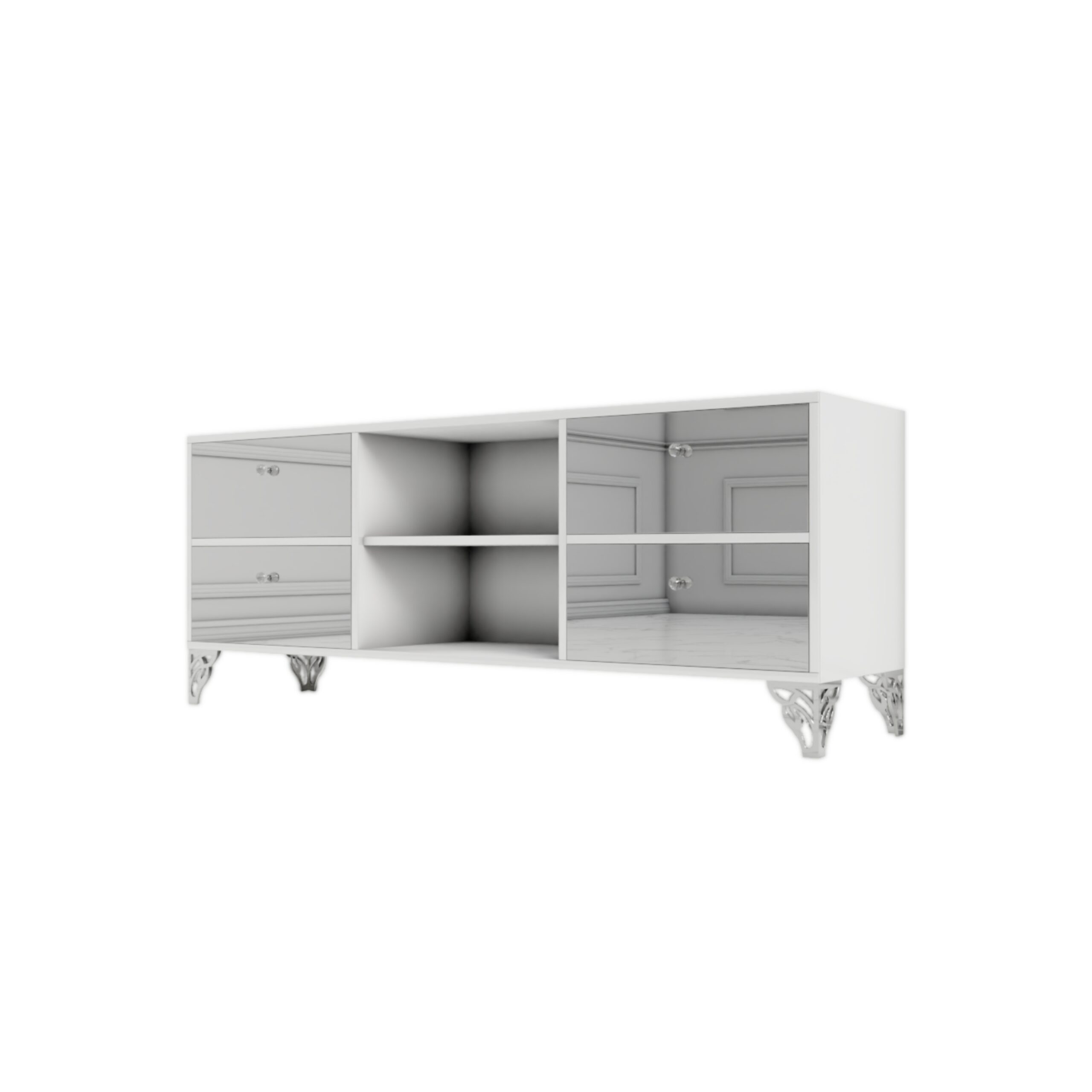 Szafka RTV GLAMOUR - SILVER HARMONY - Biały połysk - obrazek 2