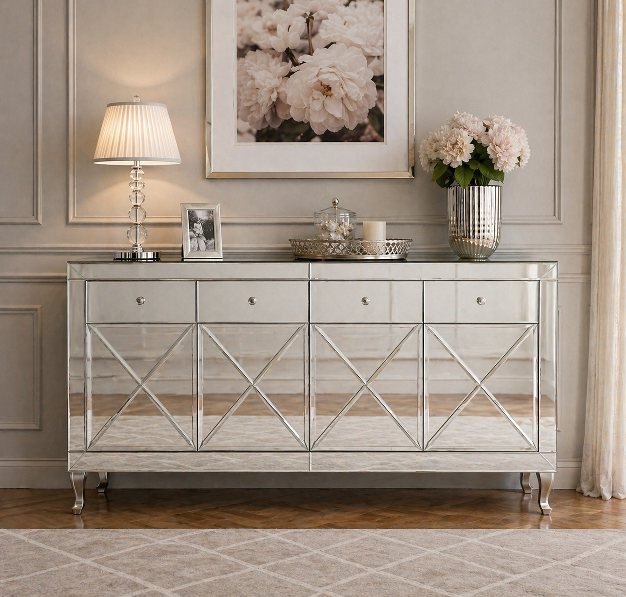 Lustrzana komoda Glamour - ozdobne iksy CRISTAL CHIC SILVER II - obrazek 2