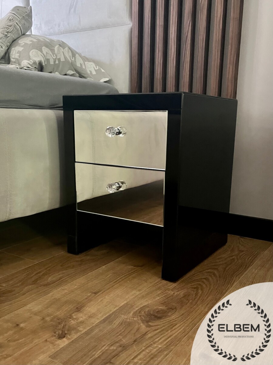 Szklana czarna szafka nocna - lustrzany front Glamour GLAM DUO MEZZO BLACK - obrazek 5