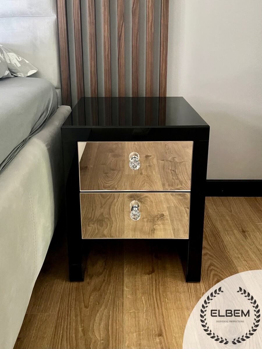 Szklana czarna szafka nocna - lustrzany front Glamour GLAM DUO MEZZO BLACK - obrazek 4