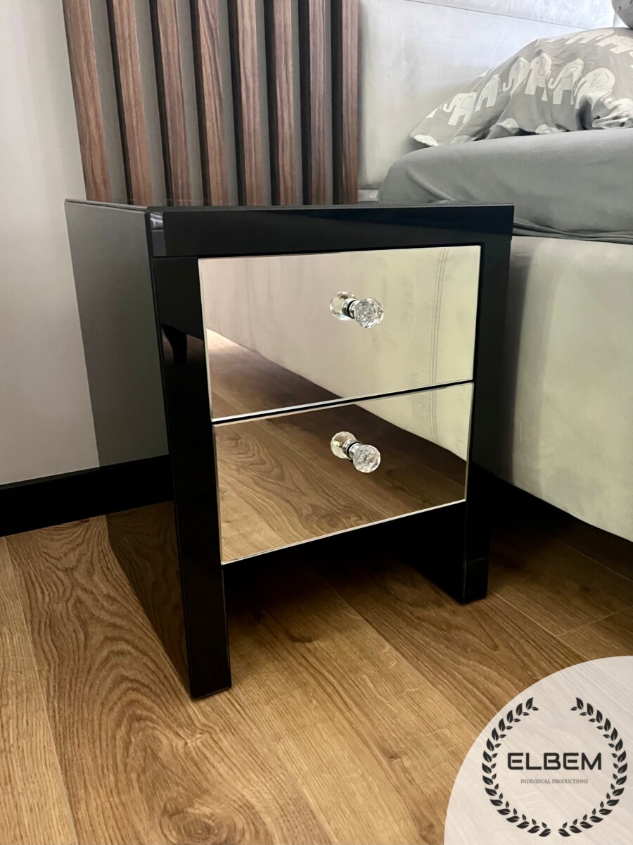 Szklana czarna szafka nocna - lustrzany front Glamour GLAM DUO MEZZO BLACK - obrazek 3