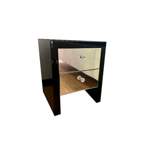 Szklana czarna szafka nocna – lustrzany front Glamour GLAM DUO MEZZO BLACK
