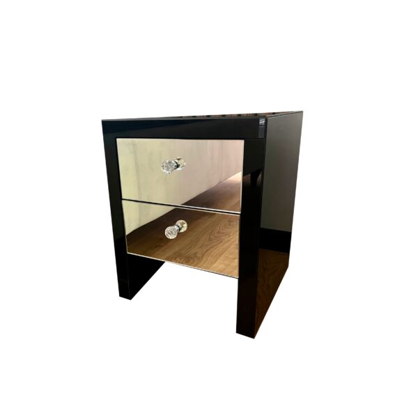 Szklana czarna szafka nocna – lustrzany front Glamour GLAM DUO MEZZO BLACK
