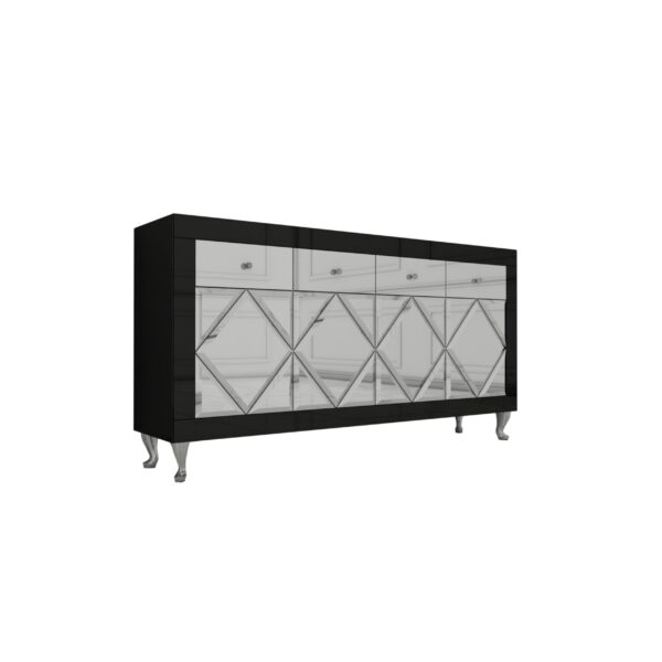 Czarna szklana komoda Glamour – ozdobne romby CRISTAL CHIC BLACK