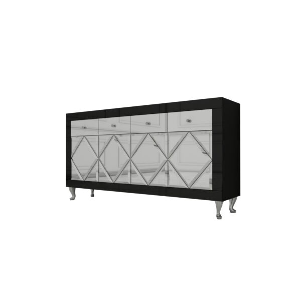 Czarna szklana komoda Glamour – ozdobne romby CRISTAL CHIC BLACK