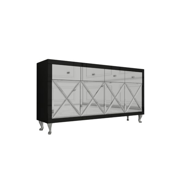 Czarna szklana komoda Glamour – ozdobne iksy CRISTAL CHIC BLACK II