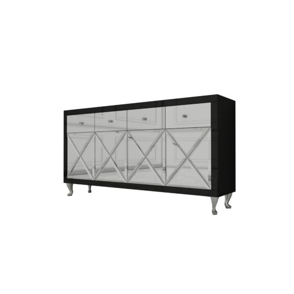 Czarna szklana komoda Glamour – ozdobne iksy CRISTAL CHIC BLACK II