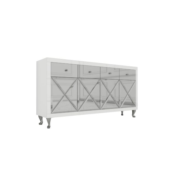 Biała szklana komoda Glamour – ozdobne iksy CRISTAL CHIC WHITE II