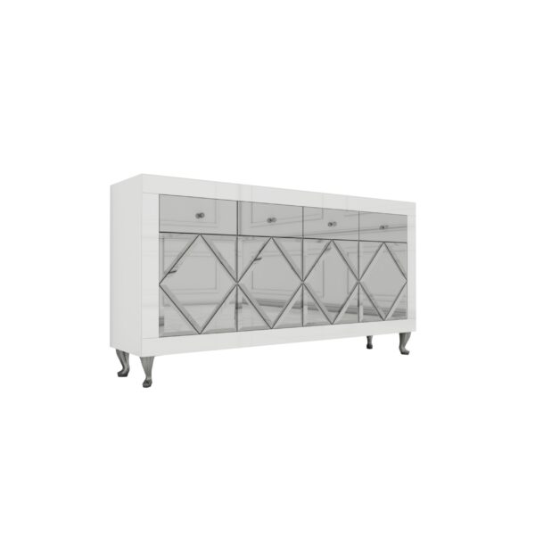 Biała szklana komoda Glamour – ozdobne romby CRISTAL CHIC WHITE