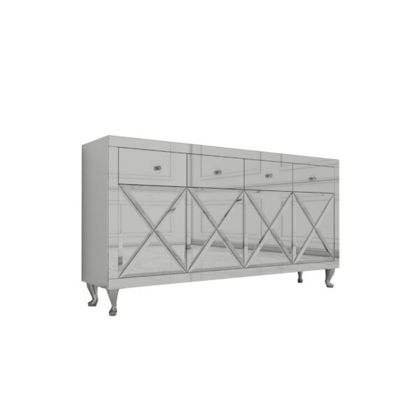 Lustrzana komoda Glamour – ozdobne iksy CRISTAL CHIC SILVER II