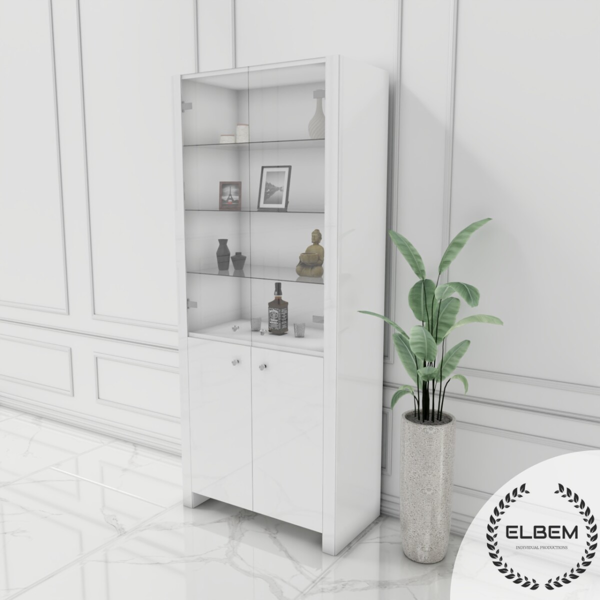 Biała szklana witryna Glamour SILVARA WHITE - obrazek 4