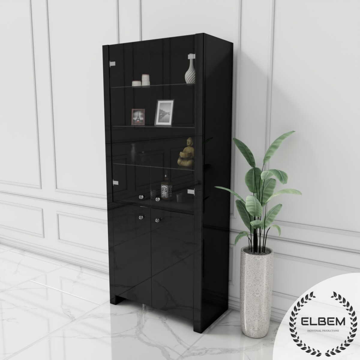 Czarna szklana witryna Glamour SILVARA BLACK - obrazek 5