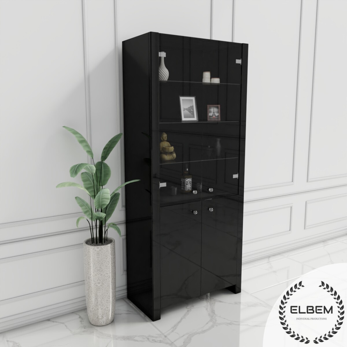 Czarna szklana witryna Glamour SILVARA BLACK - obrazek 4