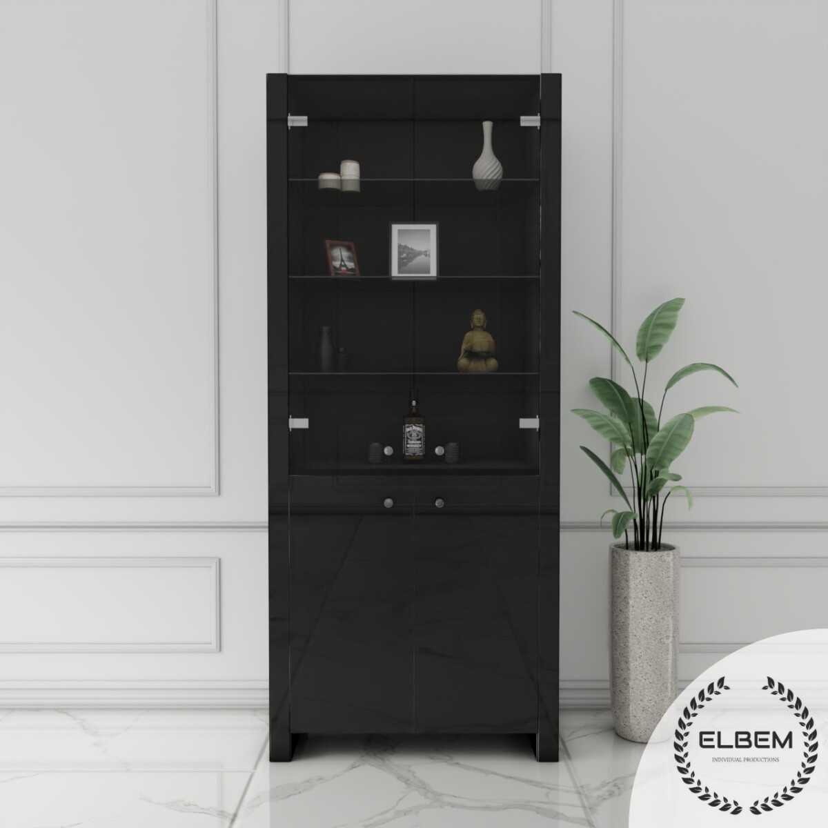 Czarna szklana witryna Glamour SILVARA BLACK - obrazek 3