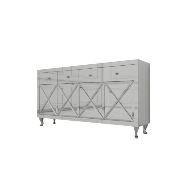 Lustrzana komoda Glamour – ozdobne iksy CRISTAL CHIC SILVER II