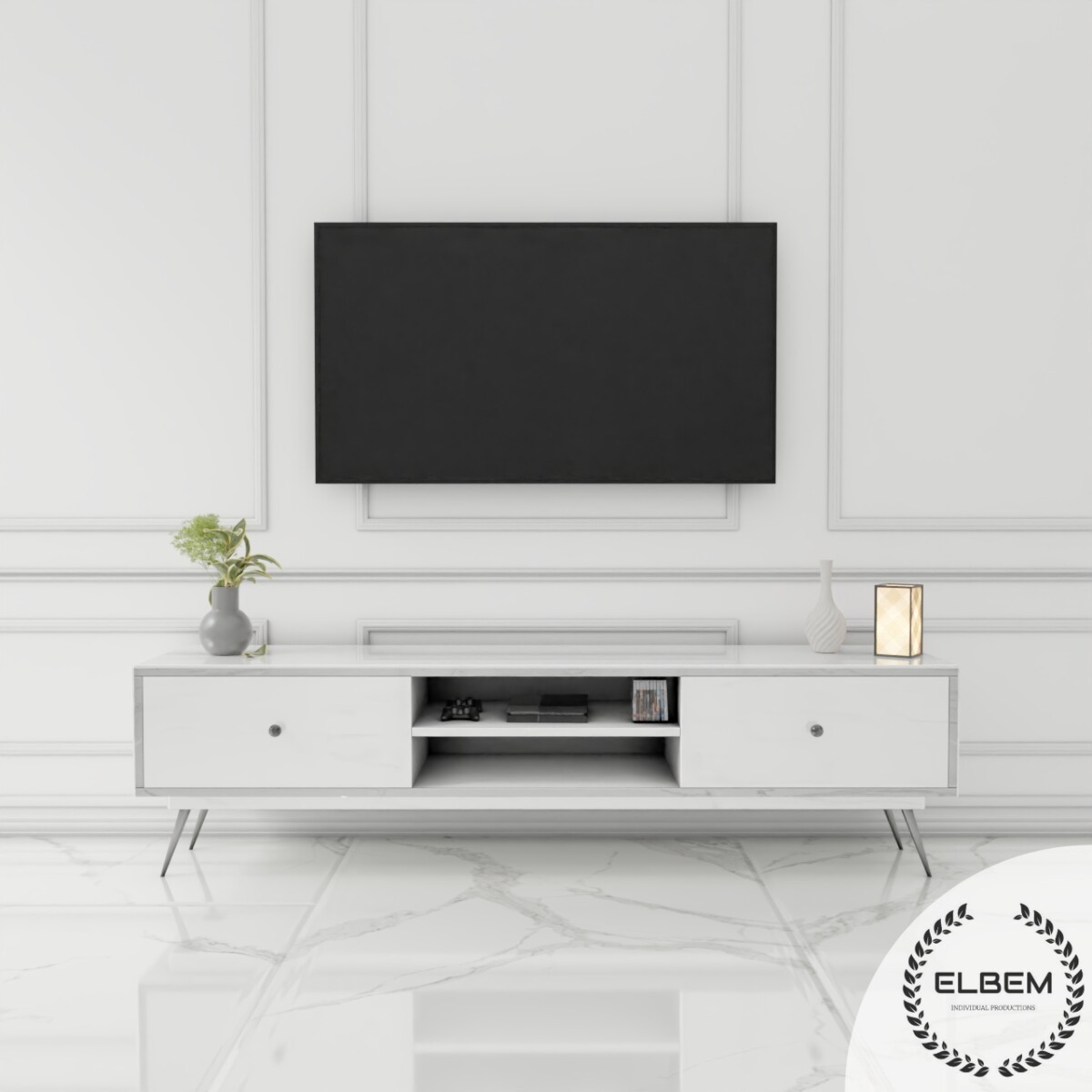 Szafka RTV GLAMOUR - NOBLE LUXE VI - Białe szkło - obrazek 3