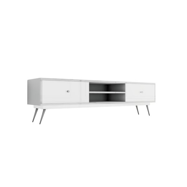 Lustrzana szafka RTV GLAMOUR – NOBLE LUXE III – Białe fronty