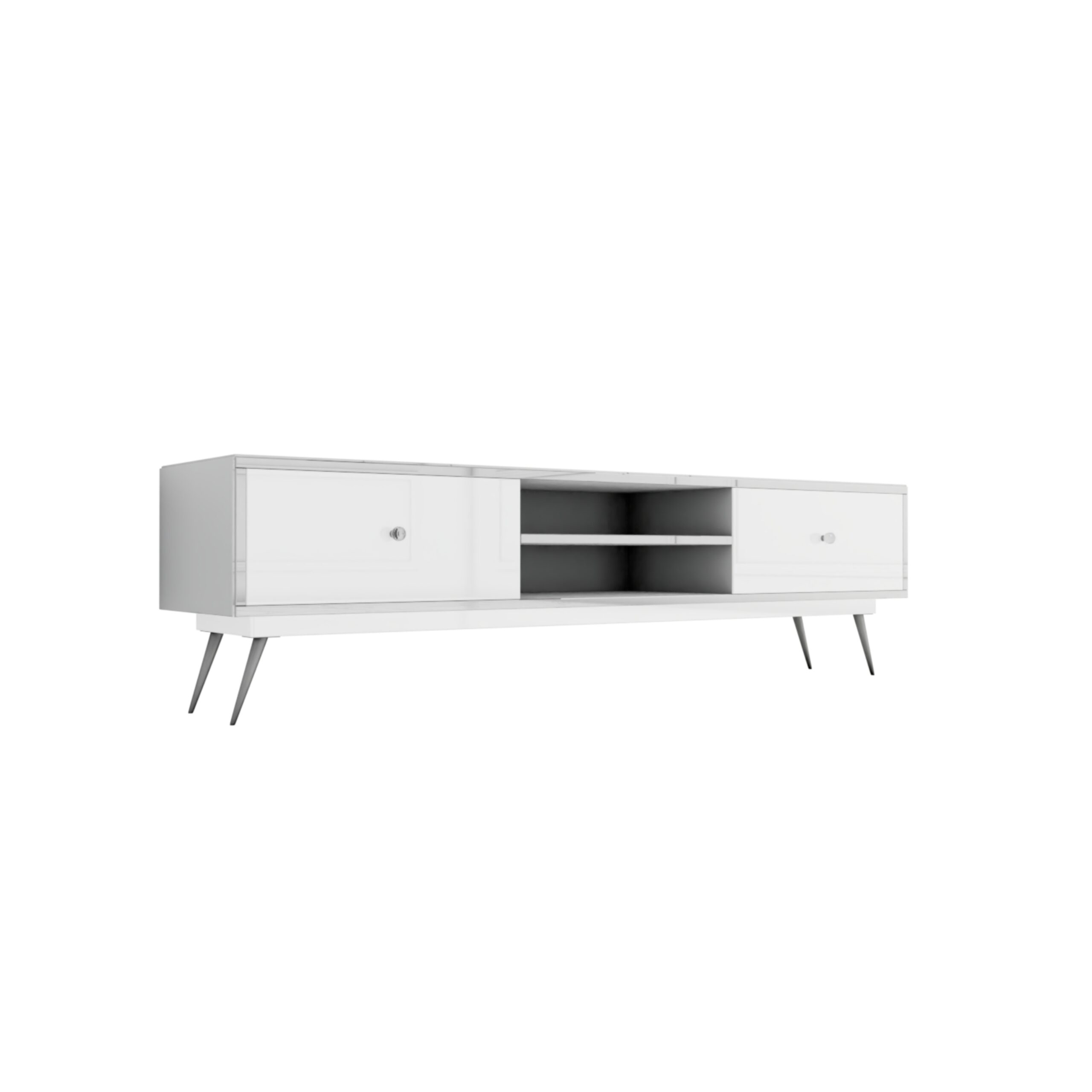 Lustrzana szafka RTV GLAMOUR - NOBLE LUXE III - Białe fronty