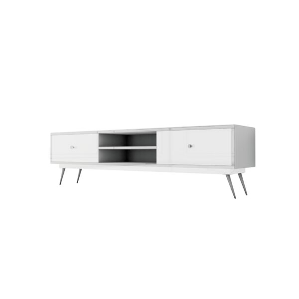 Lustrzana szafka RTV GLAMOUR – NOBLE LUXE III – Białe fronty