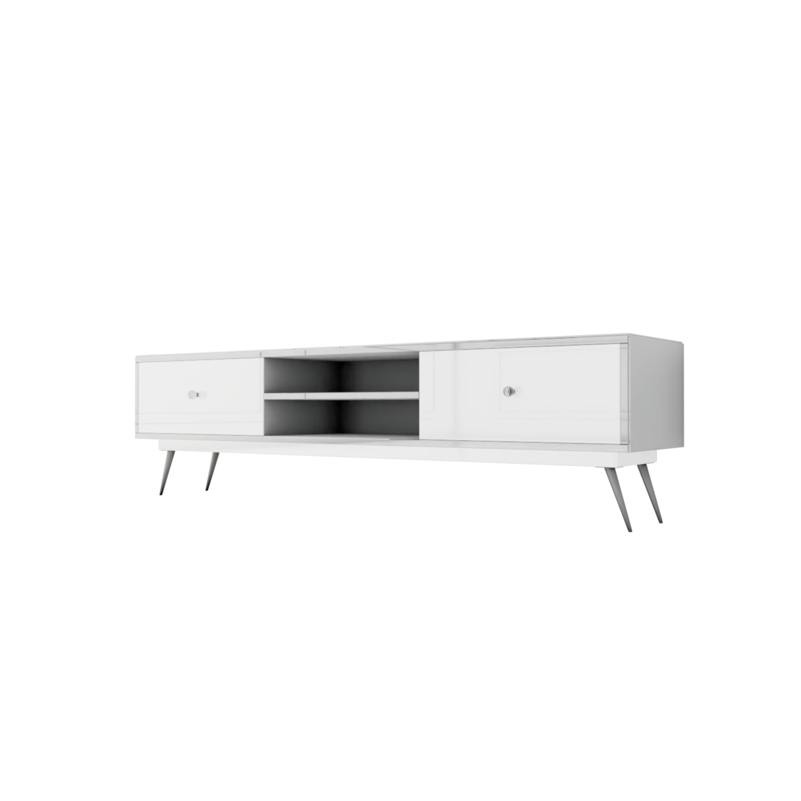 Lustrzana szafka RTV GLAMOUR - NOBLE LUXE III - Białe fronty - obrazek 2