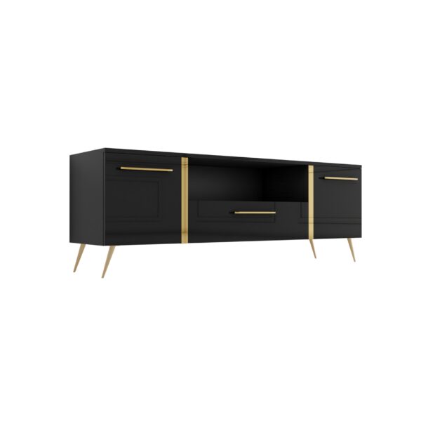 Szafka RTV GLAMOUR – GOLDEN SHINE I – Czarny połysk