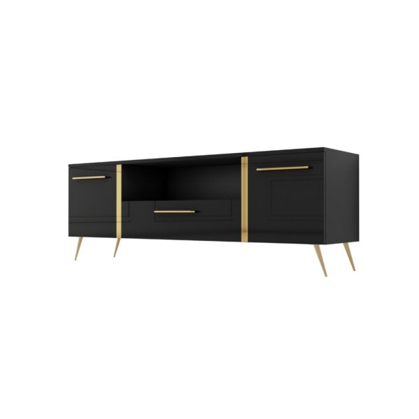 Szafka RTV GLAMOUR – GOLDEN SHINE I – Czarny połysk