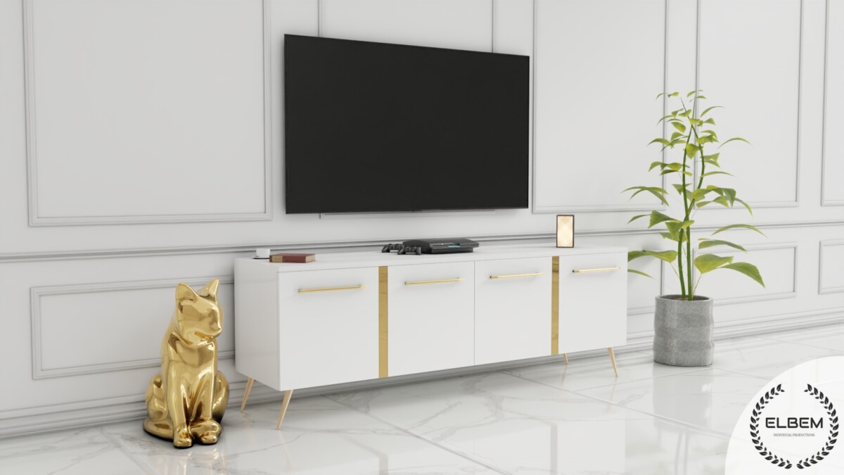 Szafka RTV GLAMOUR - GOLDEN SHINE IV - Biały połysk - obrazek 5