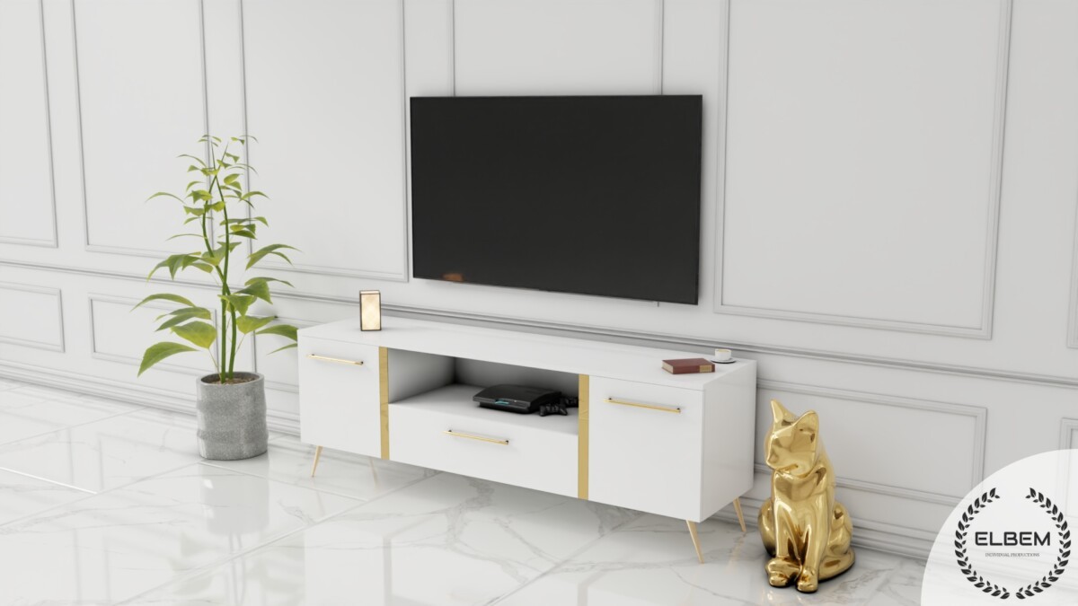 Szafka RTV GLAMOUR - GOLDEN SHINE II - Biały połysk - obrazek 5