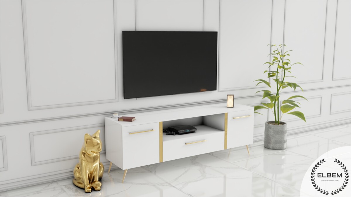 Szafka RTV GLAMOUR - GOLDEN SHINE II - Biały połysk - obrazek 4